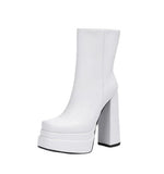 woloong  New Women Platform Boots Chunky Heels Designer Shoes For Women Motorcycle Boots Side Zipper Women's Ankle Botas Femininas