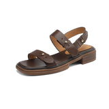 New Summer Sandals Women Shoes Chunky Heel Open Toe Retro Sandals for Women Handmade Retro Leather Women Sandals