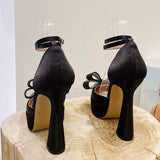 New Fashion Pink Bowknot Pointed Toe Super High Heels Platform Pumps Women Sandals Party Wedding Banquet Shoes Size 35-42