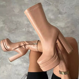 woloong  New Women Platform Boots Chunky Heels Designer Shoes For Women Motorcycle Boots Side Zipper Women's Ankle Botas Femininas