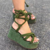 New Wedge Sandals For Women Fashion Cross Tied Ankle Lace-up Platform Shoes Gladiator Heels Ladies Beach Sandals Sandalias