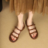 New Summer Women Shoes Open Toe Sandals Genuine Leather Casual Gladiator Retro Sandals Low Heel Shoes Real Leather Shoes