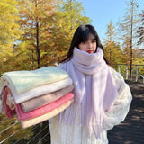 1PC New Soft Winter Cashmere Scarf Solid Color Warm Long Tassel Scarves Mohair Thickened Wrap Shawls For Women Girls