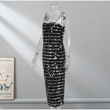 Elegant Sparkling Slim Sequin Dress Women High Quality Backless Spaghetti Strap Party Dresses New Chic Lady Long