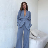 Full Sleeves Pajamas For Women Robe Suits With Pants Wide Leg Solid Loose Sets Womens Outfits  Home Suit Sleep Clothes