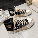 goosudu Spring Summer Fashion New Bear Women Canvas Shoes High-top Canvas Shoes Lace Up Casual Sneakers Female Off White Shoes