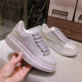 woloong Autumn Leather Women Shoes New Style Fashion Platform Shoes Ins Platforms Sneakers Tide Shine Bling Rhinestone Shoes