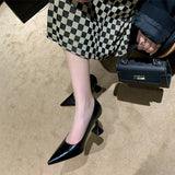 High Heels Sexy Women Spring New PU Leather Pointed Wine Cup Heel Dress Party Pumps Black Shoes for Women Plus Size 42 43