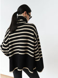 Fashion Tops Women Striped High Collar Sweater New Autumn Winter Loose Design Knitted Pullover Oversized Sweater  Jumper