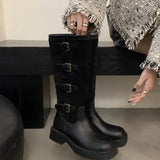 New Women Knee High Chelsea Boots Flats Casual Shoes Winter Designer Platform High Boots Goth Shoes Motorcycle Snow Botas