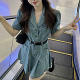 One Piece Denim Dress Korean Style Comfortable Short Sleeve Mini A-LINE Dresses Women Summer Clothing New Fashion