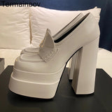 woloong Women High Heel Platform Hoof Heels Loafers Women Pumps New Square Toe Fashion Shoes Plus Size Shoes Sexy Dress Shoes