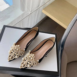 New Trend Pearl Ballet Flats Women Pumps Floors Shoes Without Heels Loafers Female Dress Moccasins Ladies Luxury Autumn PU