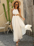 Chiffon Solid Halter Slit White Women Dress Summer Sleeveless Maxi Long Holiday Beach Ladies Dress Robe New