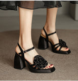 goosudu Woman Shoes New Summer Fashion Chunky High Heels Platform Black Green Sweet Flower Dress Party Female Sandals