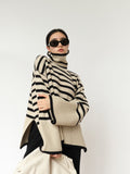 Fashion Tops Women Striped High Collar Sweater New Autumn Winter Loose Design Knitted Pullover Oversized Sweater  Jumper