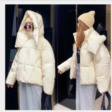 Winter new Korean style fluffy hooded bread down jacket women thick loose short jacket