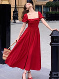 goosudu Summer New Women Elegant Midi  Chic Drawstring Dresses Holiday Prom Beach Robe Vestidos  Clothes