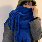 1PC New Soft Winter Cashmere Scarf Solid Color Warm Long Tassel Scarves Mohair Thickened Wrap Shawls For Women Girls