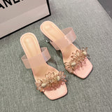 woloong New Summer Transparent Slippers Women Fashion Open Toe Crystal Wedges High Heels Female Slides Flower Sandals for Womens