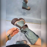 Autumn and Winter New Fashion Two Knee length Boots Women's Denim Washed Shell Head Thick bottomed Tooling Boots