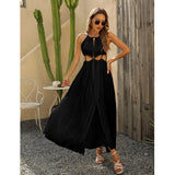 Chiffon Solid Halter Slit White Women Dress Summer Sleeveless Maxi Long Holiday Beach Ladies Dress Robe New