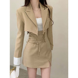 2 Piece Dress Set Women Casual Y2k Crop Tops Elegant Jacket Coats + Mini Skirts Korean Fashion Suits  Autumn Blazers Dress