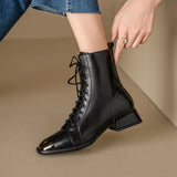 New Autumn winter Women ankle boots natural leather 22-25cm cowhide upper modern boots lace up metal toe short boots