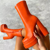 woloong  New Women Platform Boots Chunky Heels Designer Shoes For Women Motorcycle Boots Side Zipper Women's Ankle Botas Femininas