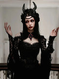 New Gothic Y2K Vintage Lace Overlays See Through Woman Cosplay Cover-ups Coat Stand Flare Sleeve Black Fairy Grunge Smock