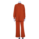 Casual Loose Home Suit Two Piece Pants Set Women Fashion Long Sleeve Blouses Matching Wide Trousers Suit Lace-Up Pant Sets