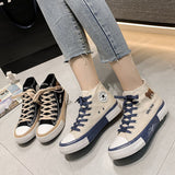 goosudu Spring Summer Fashion New Bear Women Canvas Shoes High-top Canvas Shoes Lace Up Casual Sneakers Female Off White Shoes