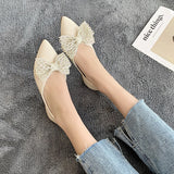 woloong Designer New Sandals Summer Flats Mules Shoes Sexy Bow Pointed Toe Sexy Women Shoes Dress Cozy Slides Party Shallow Zapatos