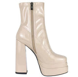 woloong  New Women Platform Boots Chunky Heels Designer Shoes For Women Motorcycle Boots Side Zipper Women's Ankle Botas Femininas