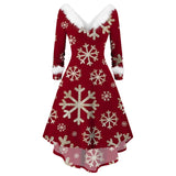 Winter Women Christmas Dress Faur Fax Collar Long Sleeves Cocktail Party Dress Xmas New Year Evening Flowy Elegant Prom Dresses