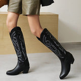 Brand New Big Size 45 Female Western mid calf Boots Chunky Heels Slip On Autumn Winter Cowboy Boots Women Retro Shoes For Woman