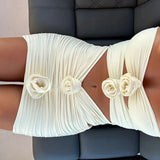 Two-Pieces Women Floral Lace Up  Push-Up Padded Bra White Swimsuit Swimwear Bathing Suit Beachwear Monokini Female