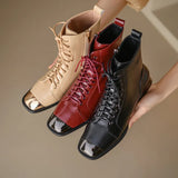 New Autumn winter Women ankle boots natural leather 22-25cm cowhide upper modern boots lace up metal toe short boots