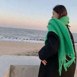 1PC New Soft Winter Cashmere Scarf Solid Color Warm Long Tassel Scarves Mohair Thickened Wrap Shawls For Women Girls