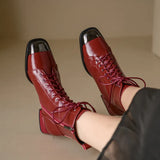 New Autumn winter Women ankle boots natural leather 22-25cm cowhide upper modern boots lace up metal toe short boots