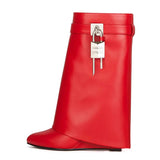 Autumn/Winter New Fashion Large Lock Waist Skirt Boots High Heel Leather Thick Bottom Side Zipper Women's Short Boots