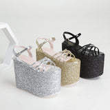 Platform Block Heel Sandals For Women Bling Shoes Buckle Strap Super High Heels Goth Gothic Open Toe Summer New Trendy