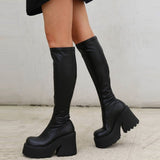 Brand New Design Autumn Winter Knee High Boots Gothic Punk Motorcycle Boots Women Platform Chunky High Heels Shoes For Woman