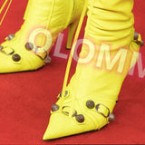 New Women Slim High Heel Metal Buckle Chain Luxury Shoes Fashion Comfortable Pointed Toe Ankle Boots Stiletto Party Short Boots