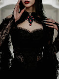 New Gothic Y2K Vintage Lace Overlays See Through Woman Cosplay Cover-ups Coat Stand Flare Sleeve Black Fairy Grunge Smock