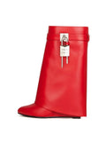 Autumn/Winter New Fashion Large Lock Waist Skirt Boots High Heel Leather Thick Bottom Side Zipper Women's Short Boots