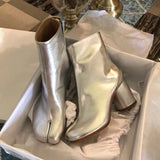 goosudu Luxury Brand Designer Split Toe Ankle Boots New Fashion Chunky Round High Heels Women Boots Winter Tabi Shoes Short Boots