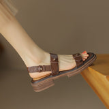 New Summer Sandals Women Shoes Chunky Heel Open Toe Retro Sandals for Women Handmade Retro Leather Women Sandals