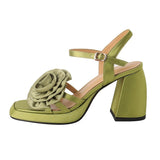 goosudu Woman Shoes New Summer Fashion Chunky High Heels Platform Black Green Sweet Flower Dress Party Female Sandals