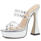 New Fashion Sexy Slingback PVC Crystal Peep Toe Women Sandals High Heels Slip On Party Wedding Platform Elegant Shoes